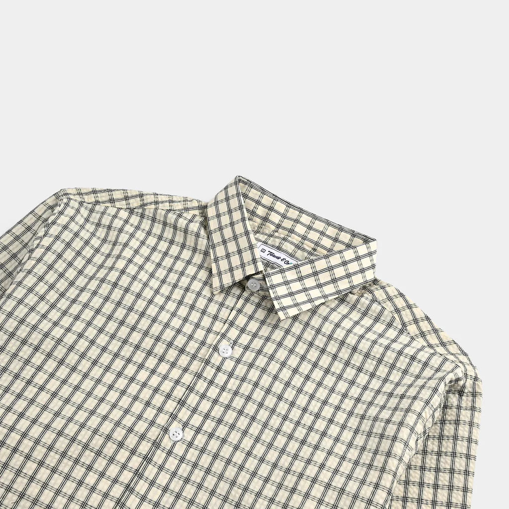 Teens Boys Yarn Dyed Shirt (White Check)-White